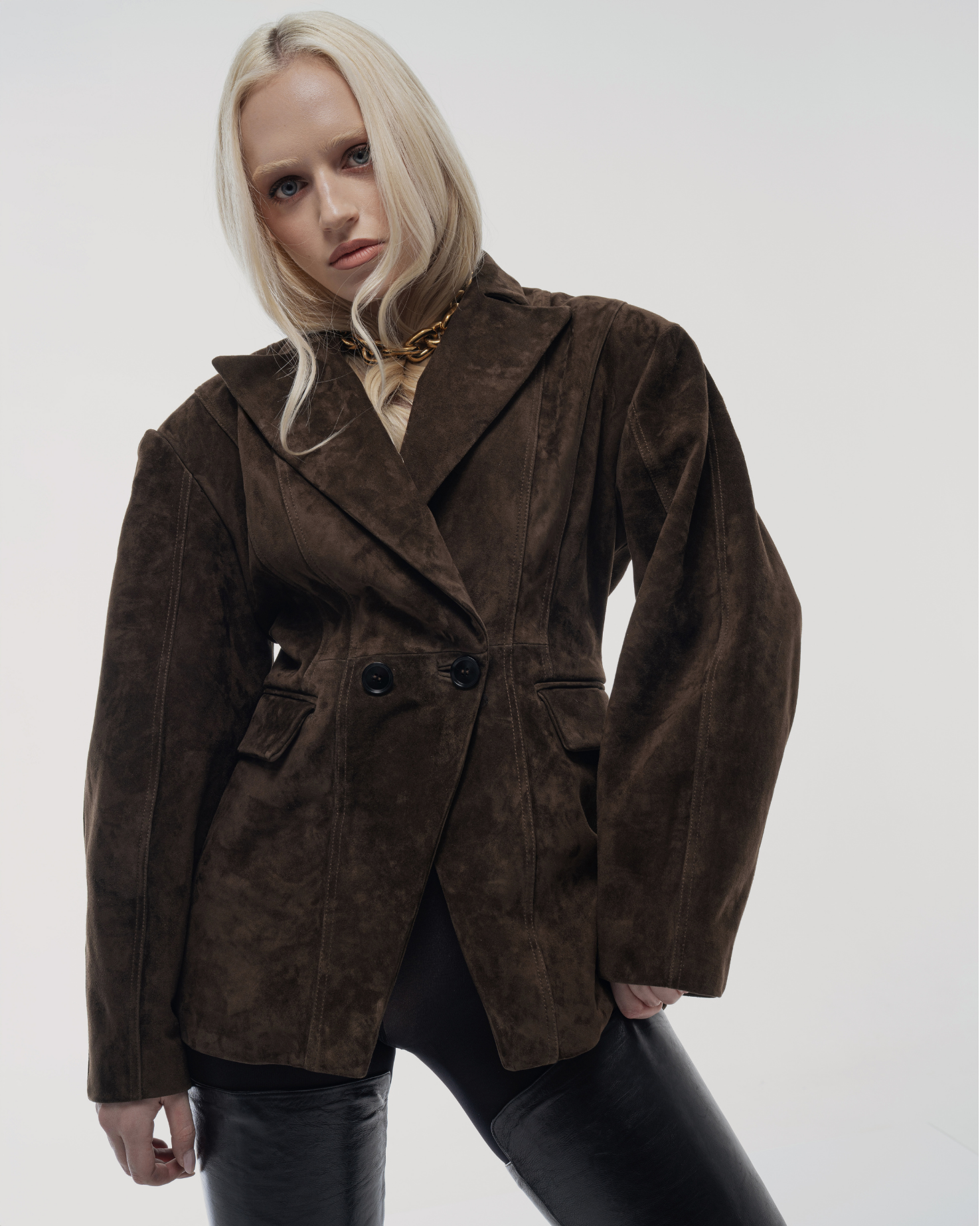 Tailored brown suede blazer