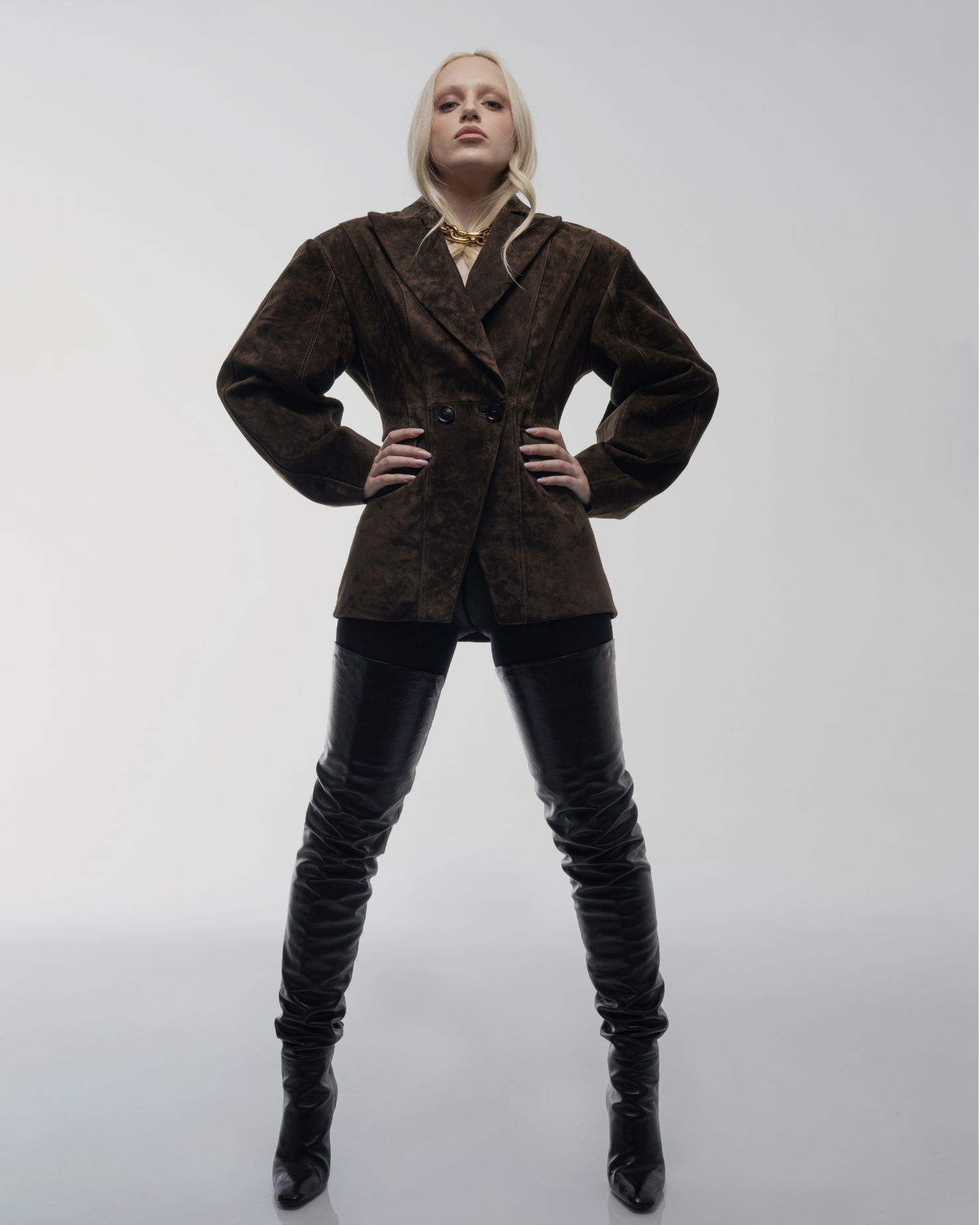 Tailored brown suede blazer