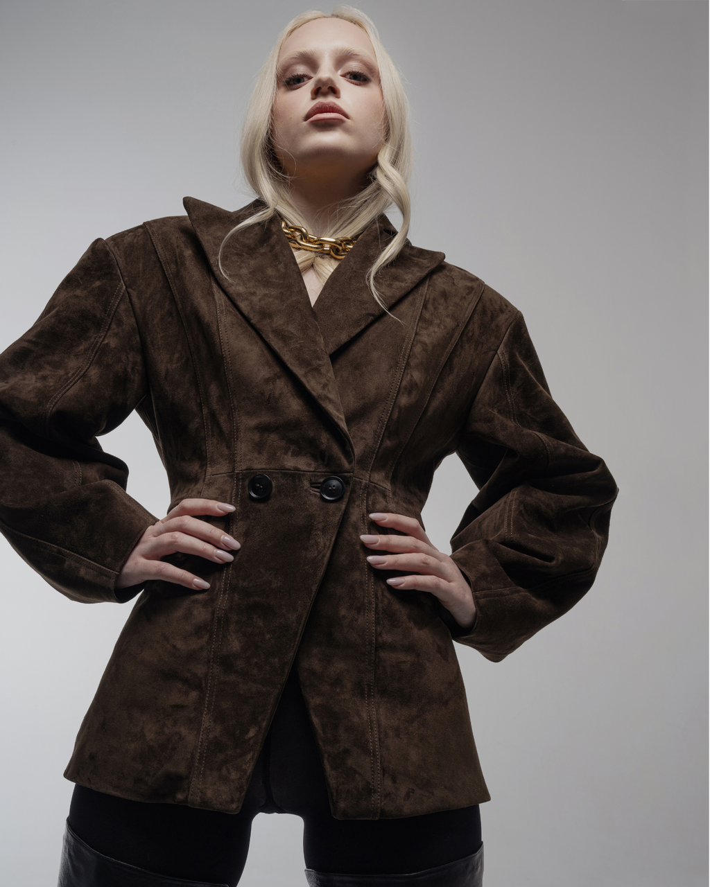 Tailored brown suede blazer