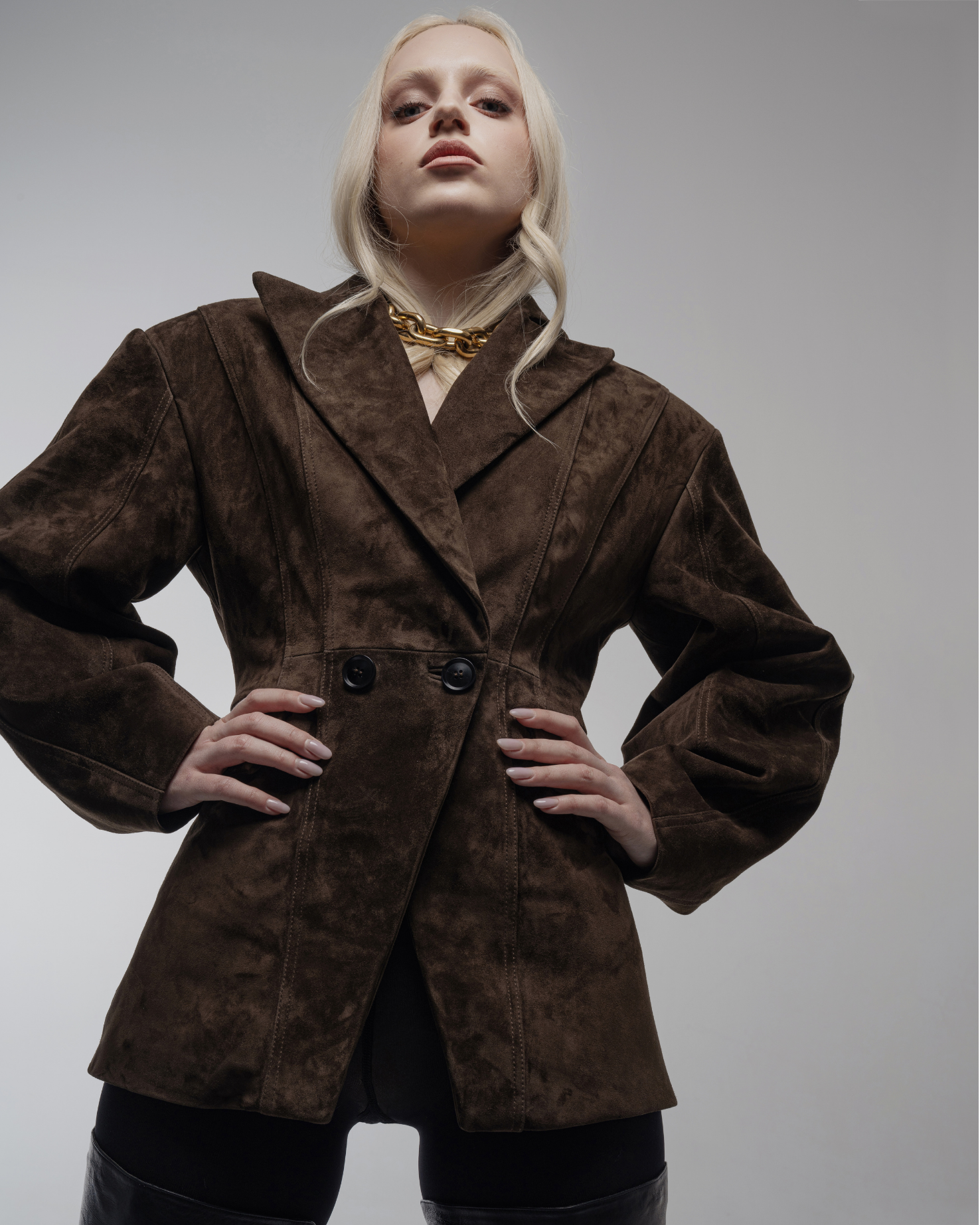 Tailored brown suede blazer