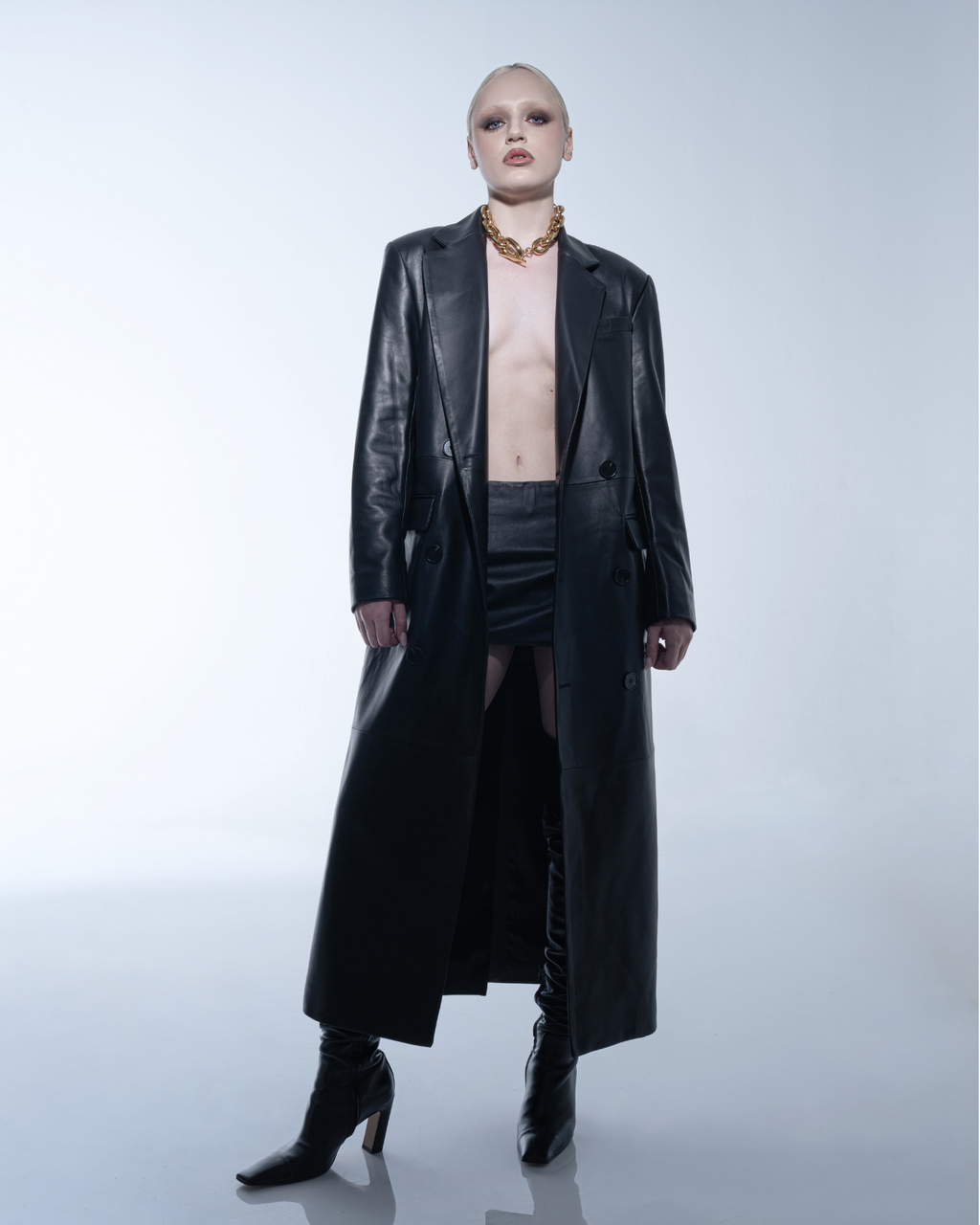 Long leather trench coat