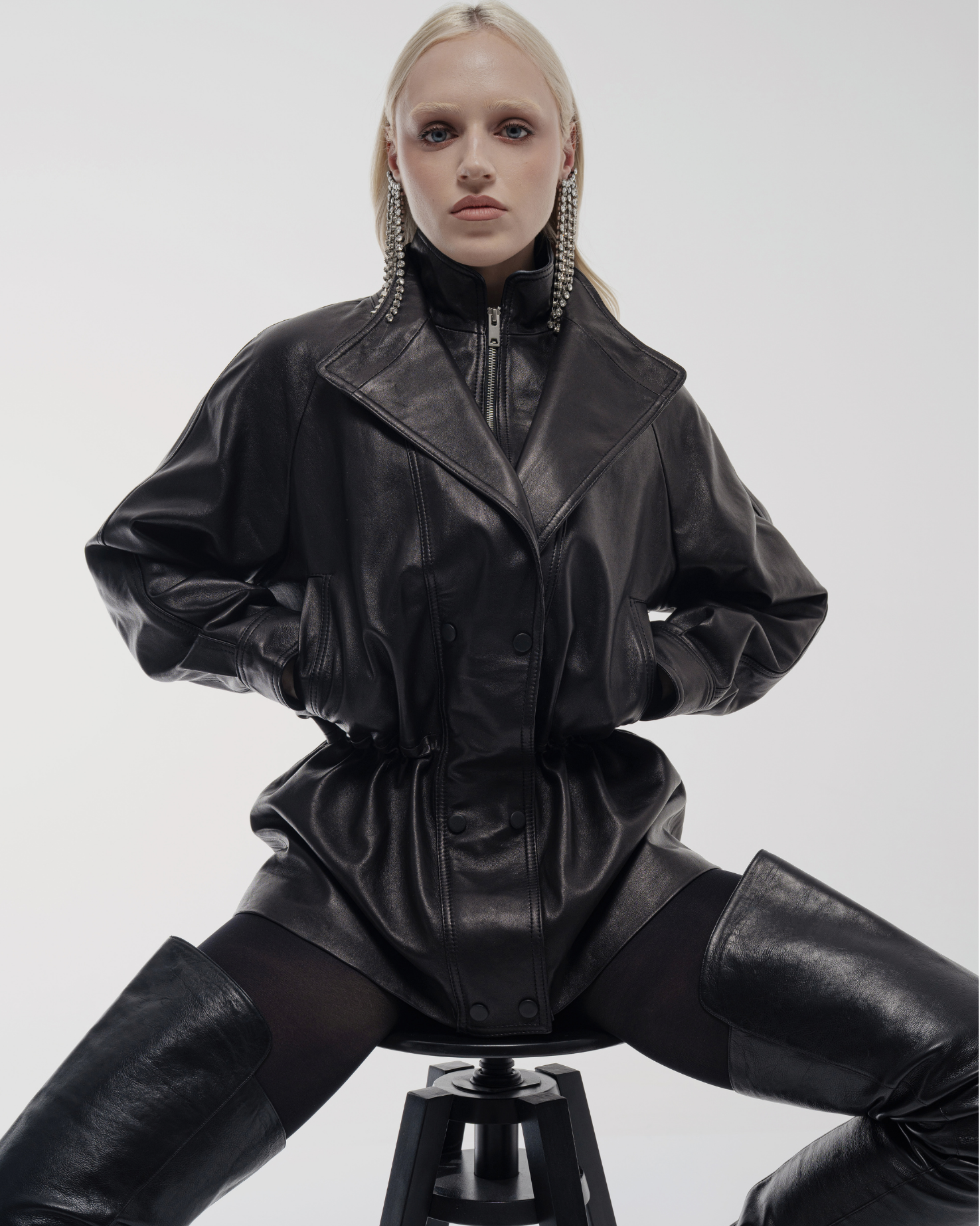 Leather drawstring-waist Jacket