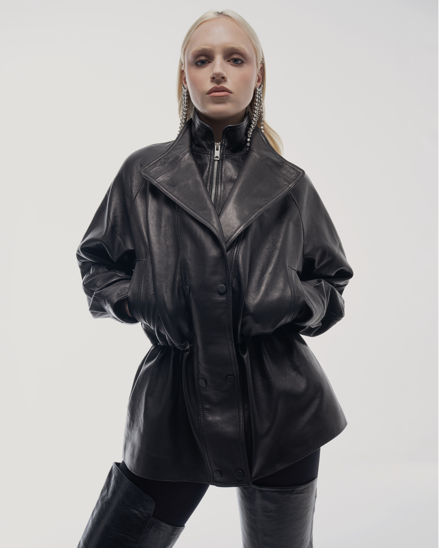 Leather drawstring-waist Jacket