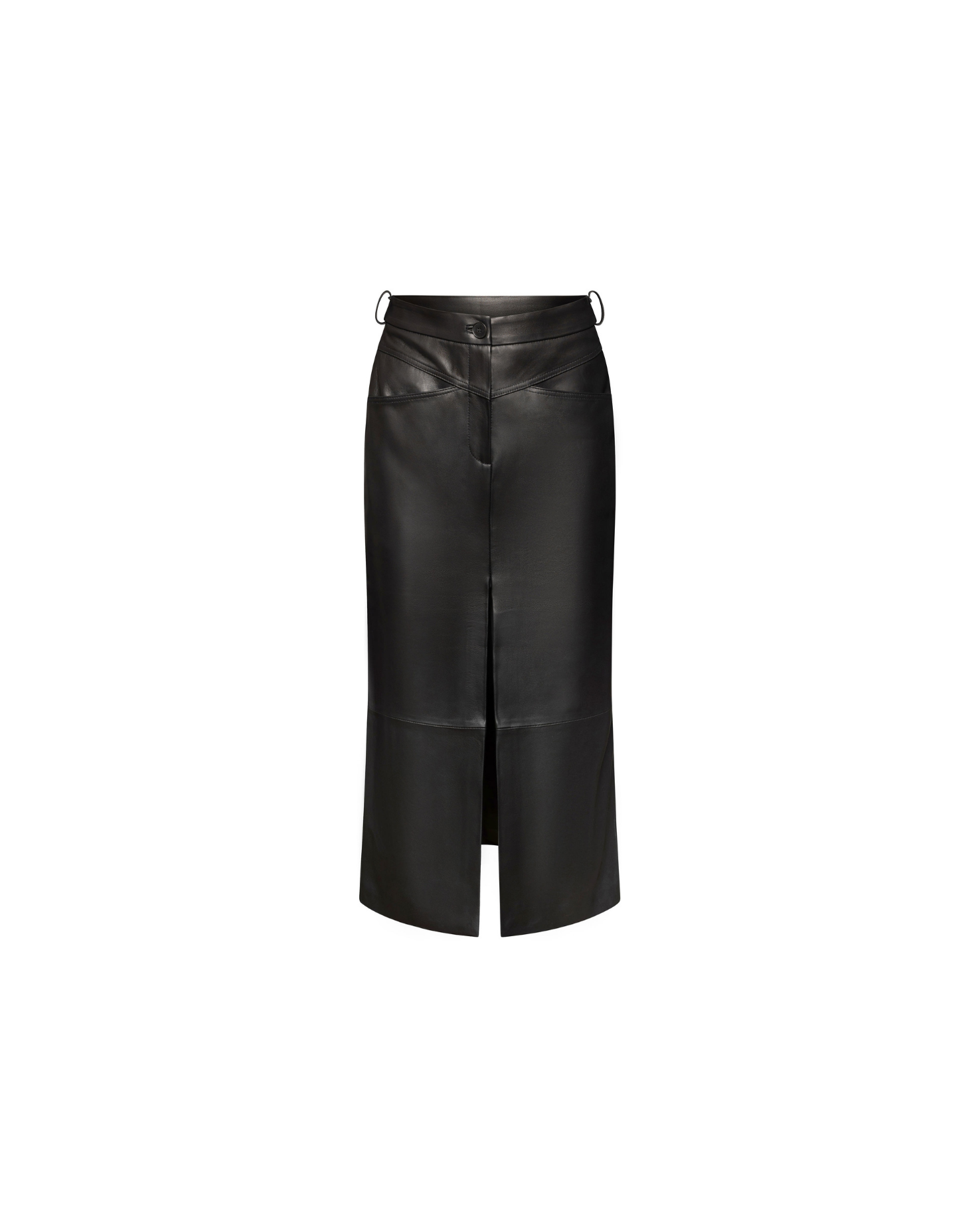 Leather front slit pencil skirt