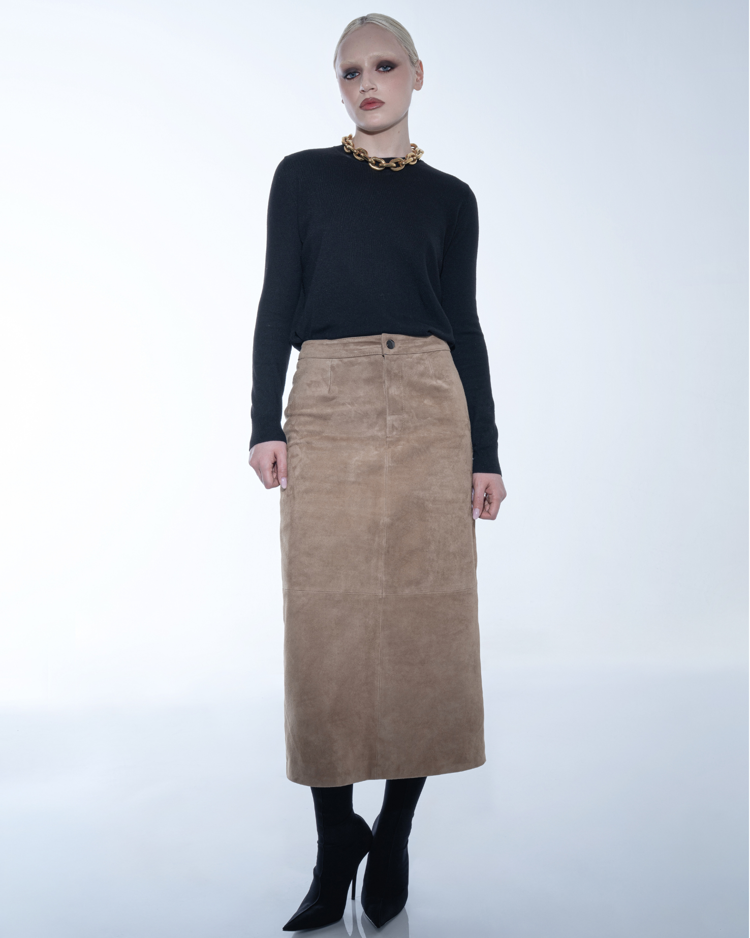 Suede midi skirt