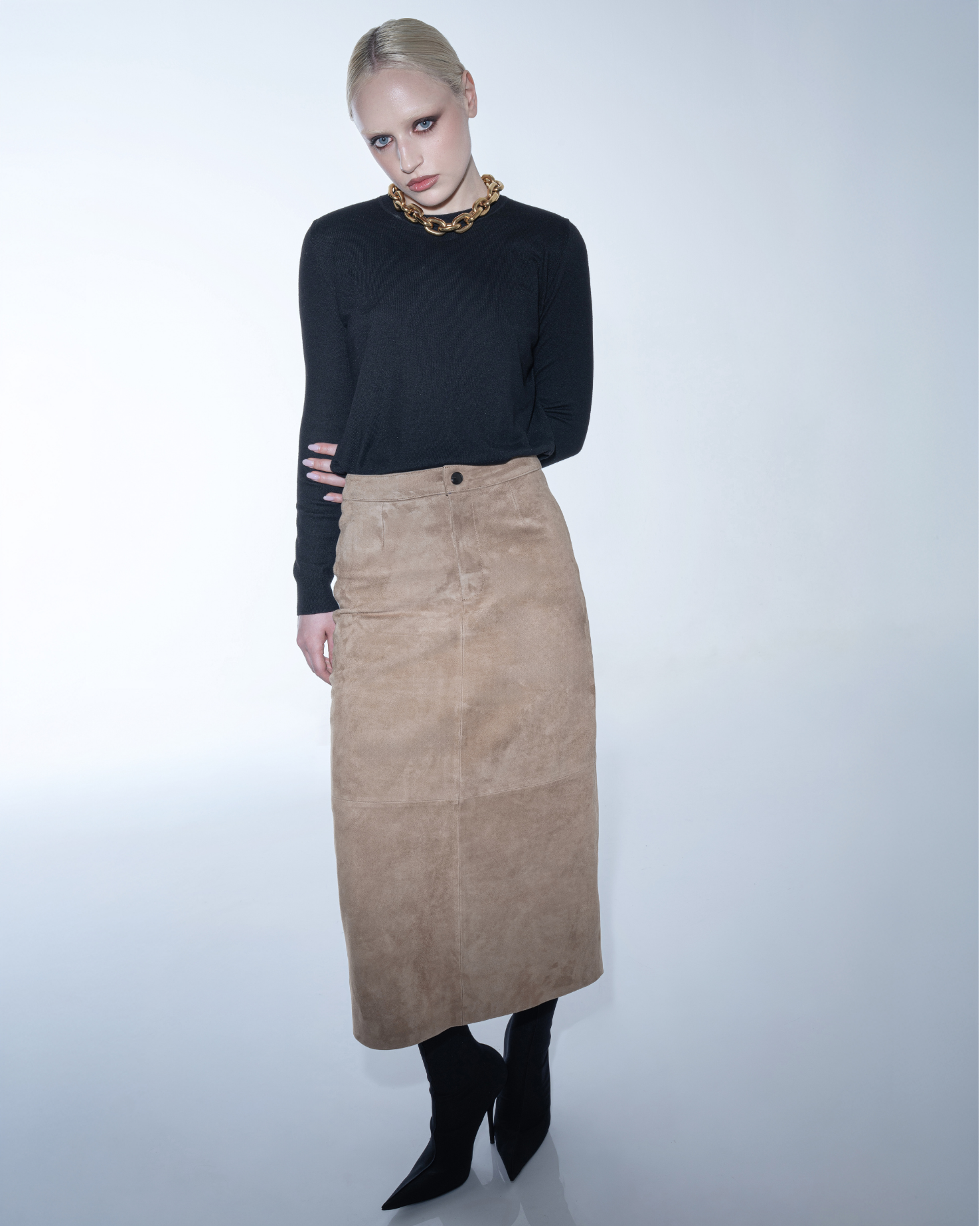 Suede midi skirt