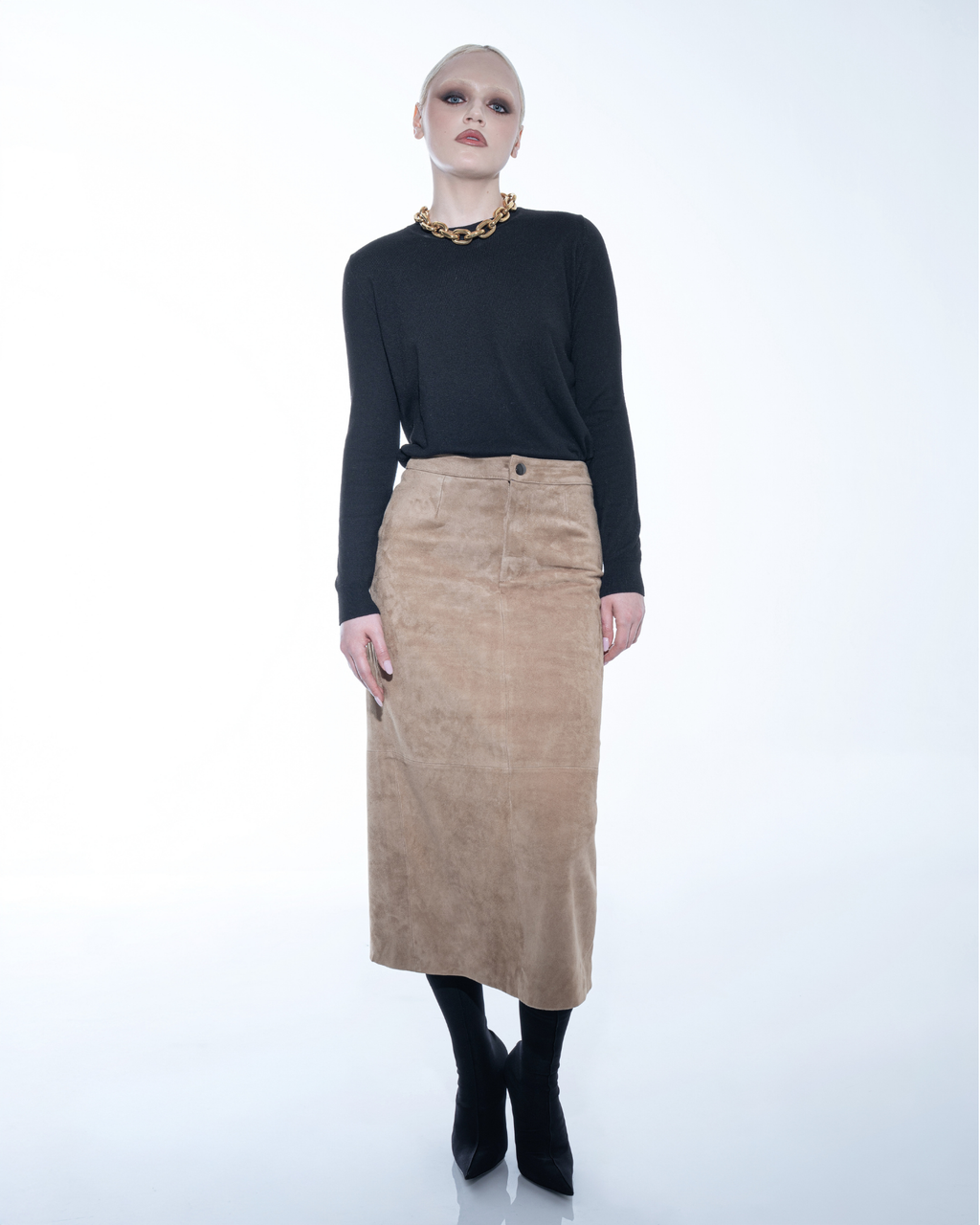 Suede midi skirt