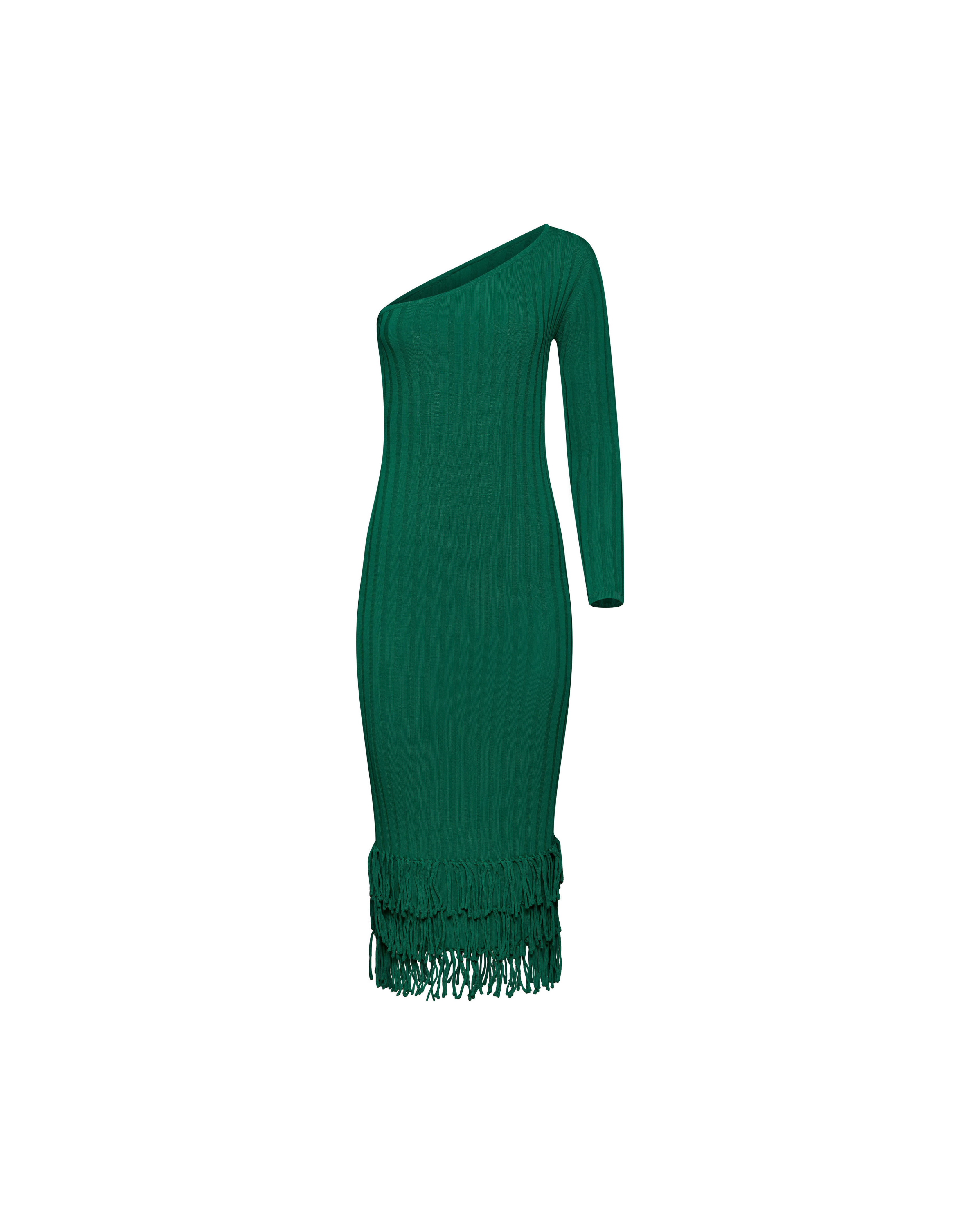 Green one sleeve knit midi dress