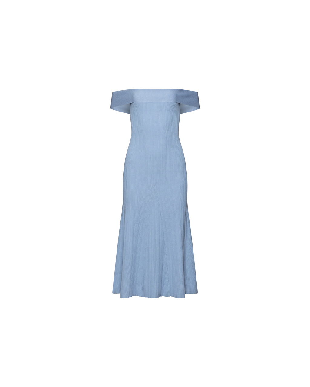 Blue off-shoulder knit midi dress