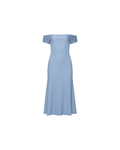 Blue off-shoulder knit midi dress