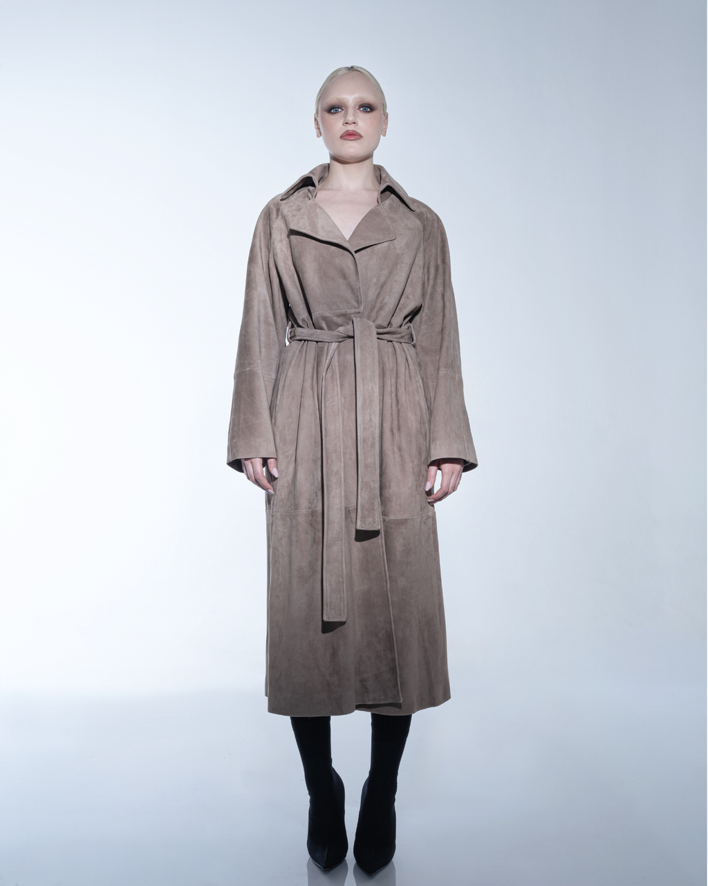 Beige suede trench coat