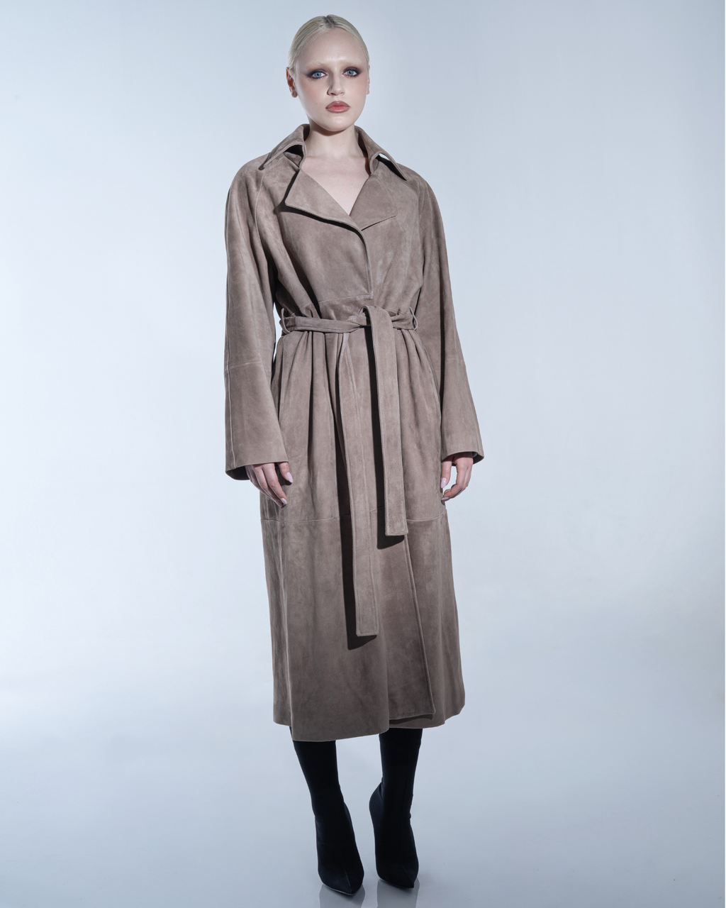 Beige suede trench coat