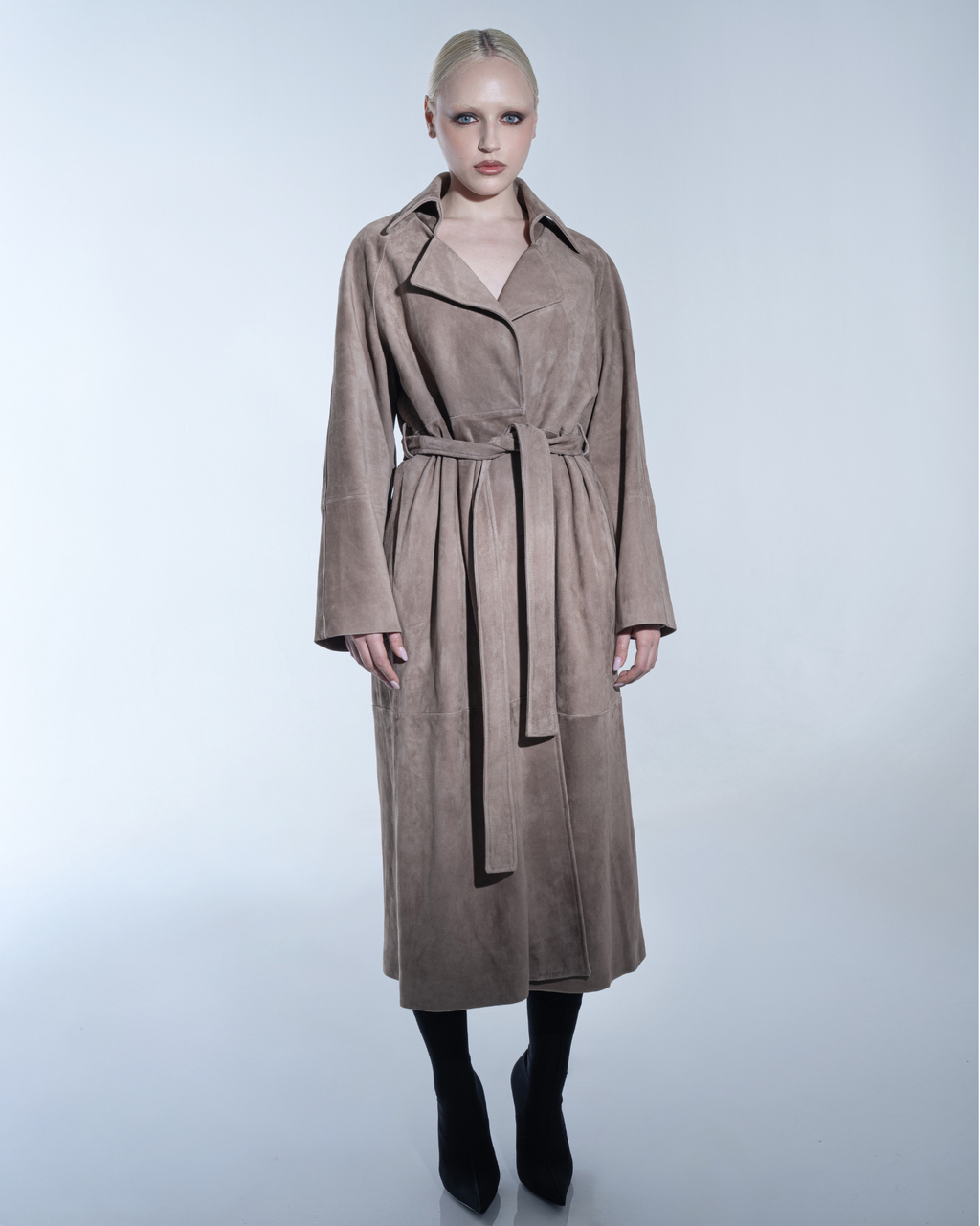 Beige suede trench coat