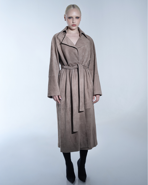 Beige suede trench coat