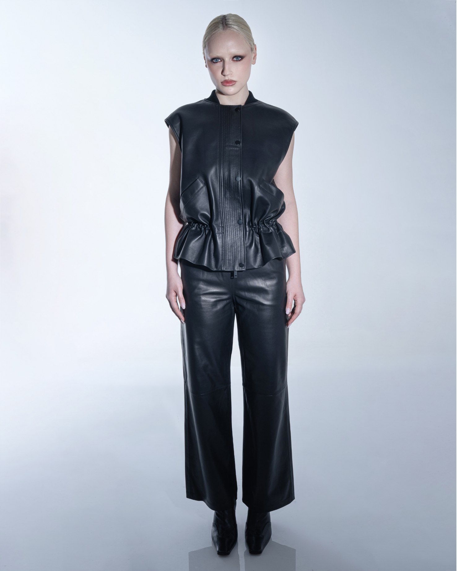 Leather drawstring-waist vest
