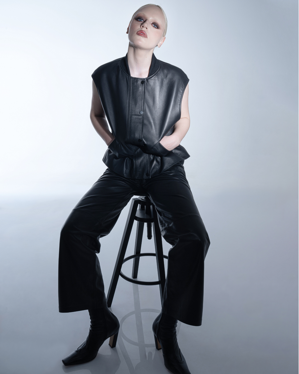 Leather drawstring-waist vest