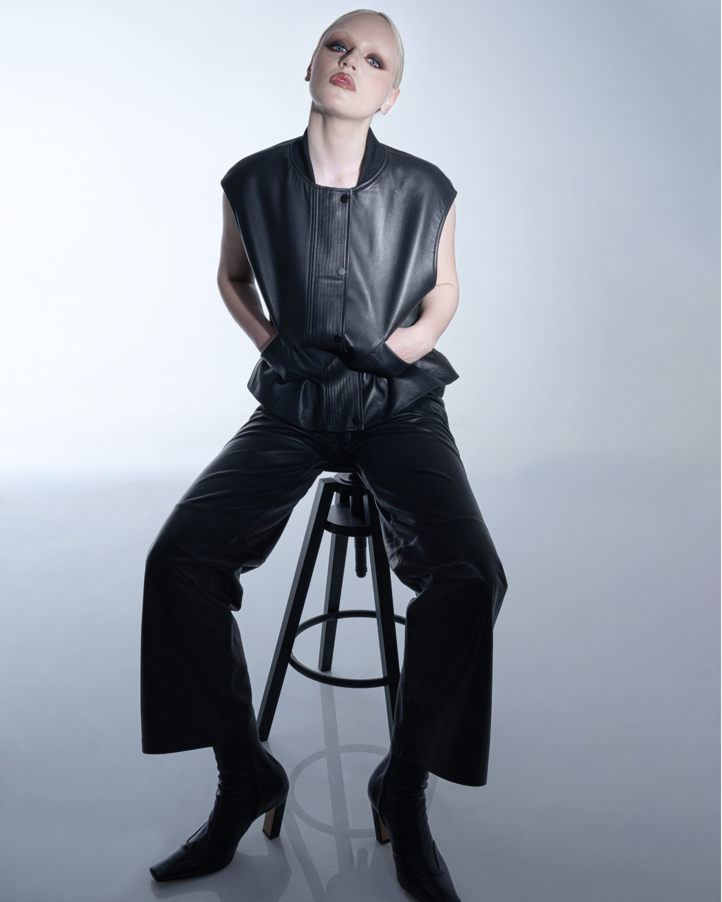 Leather drawstring-waist vest