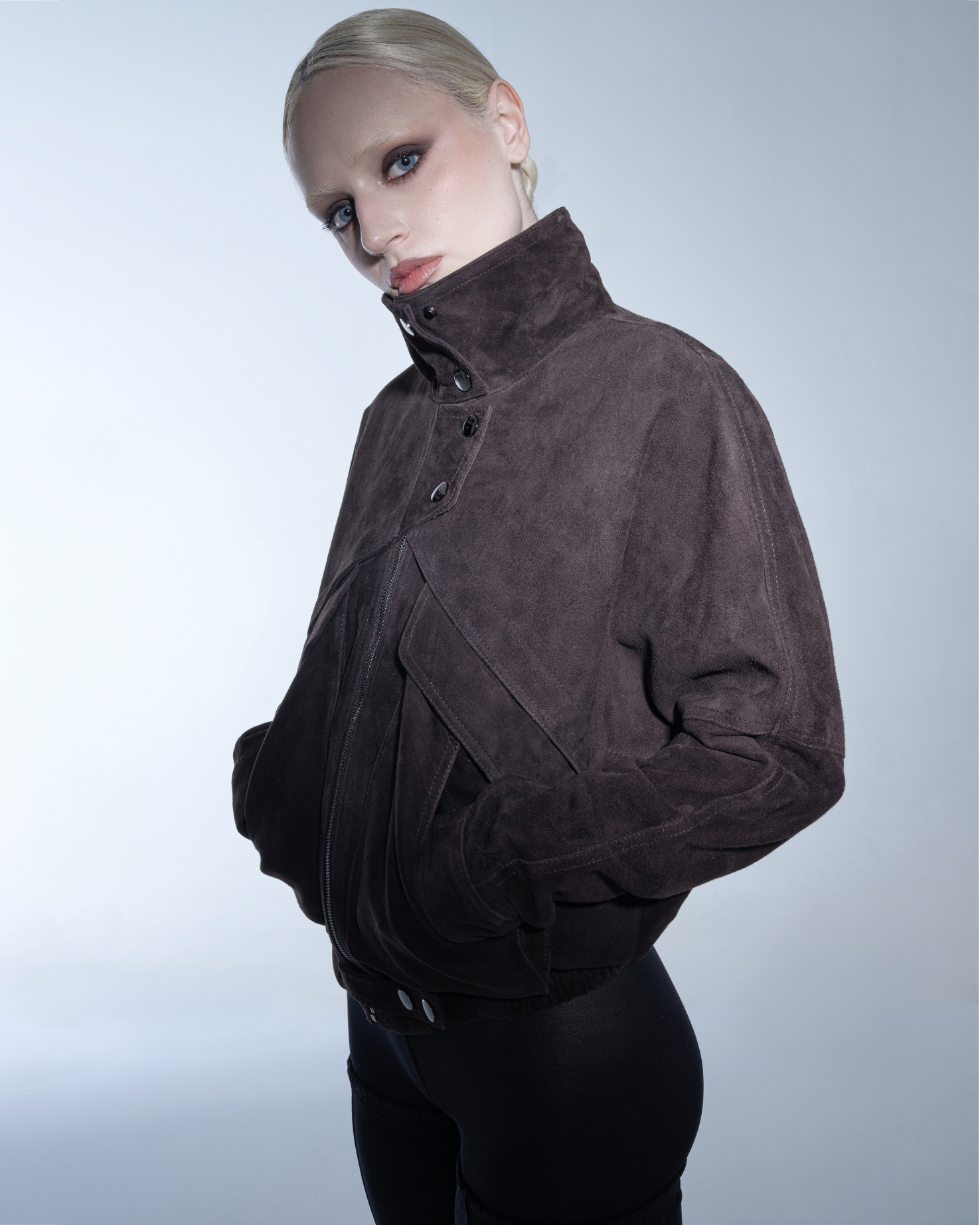 Chocolate Suede Bomber Jacket