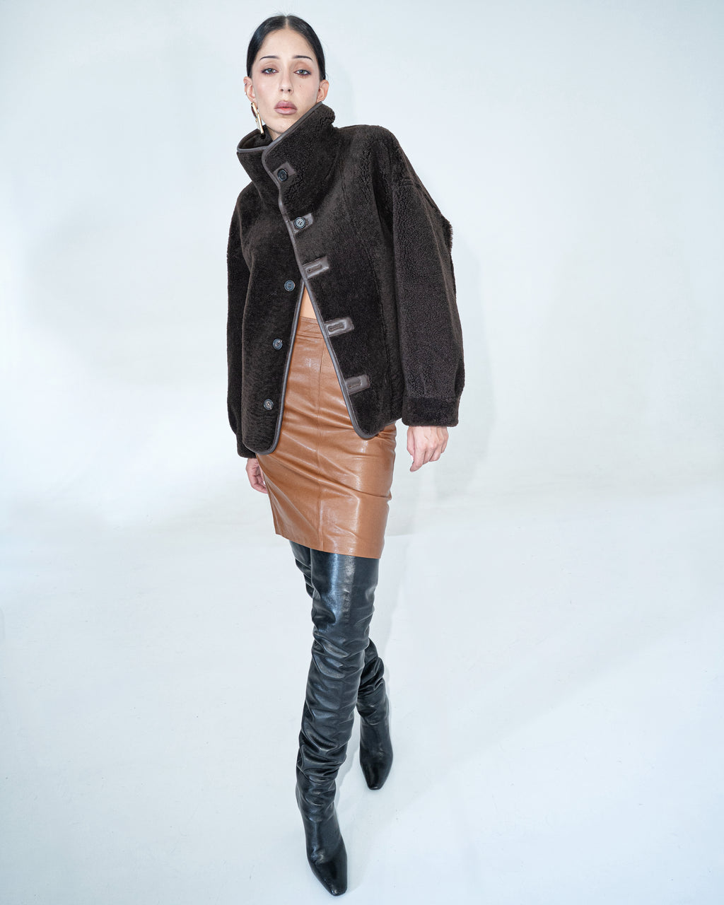 Celia brown leather midi skirt