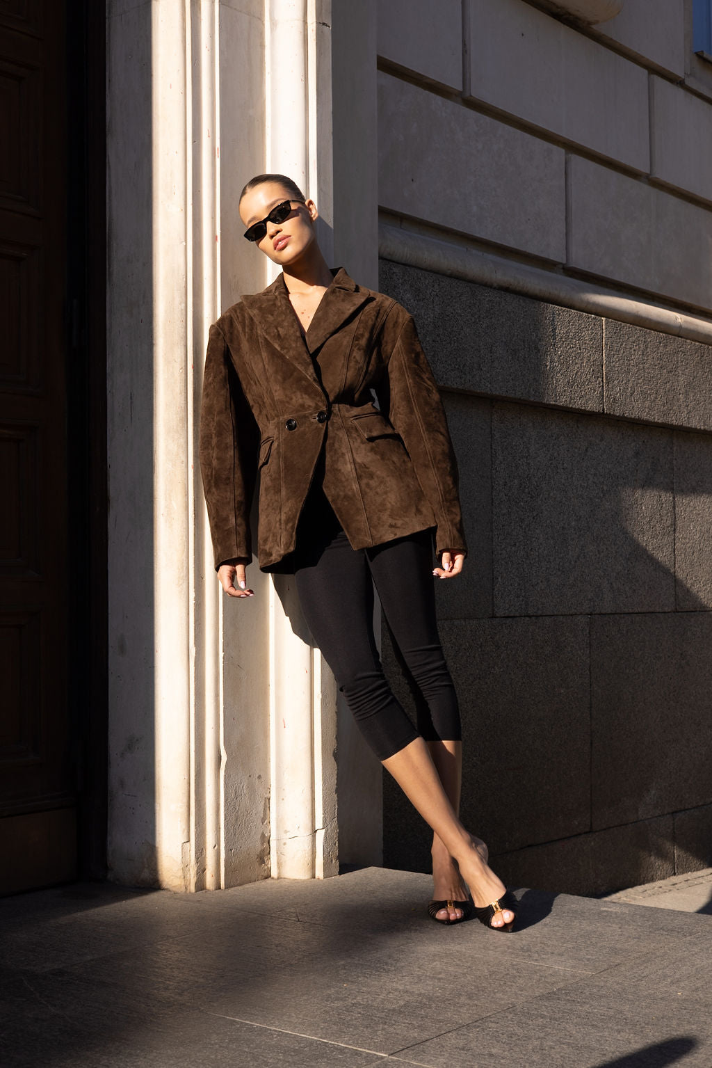 Tailored brown suede blazer