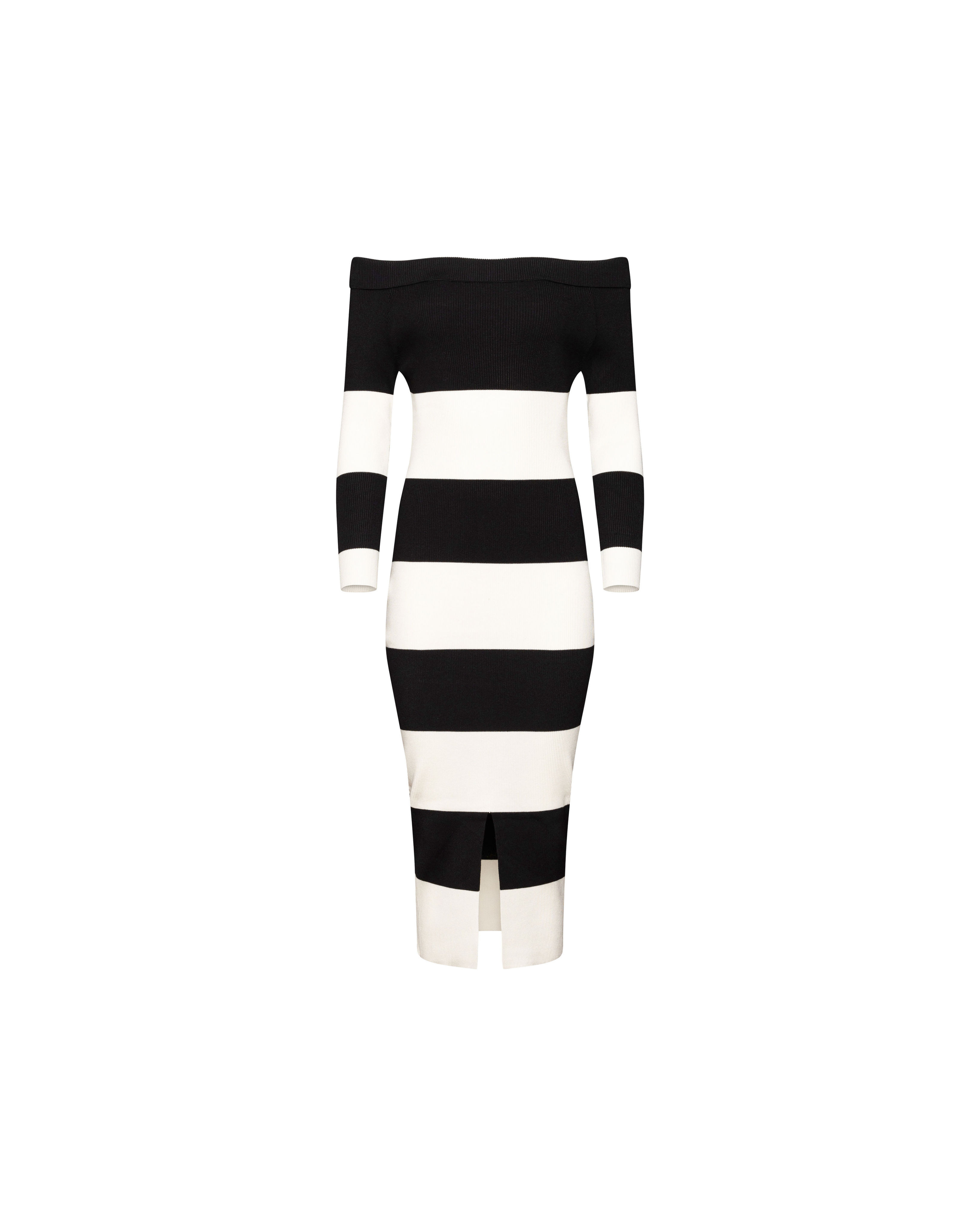 Off shoulder stripped knit midi dress L