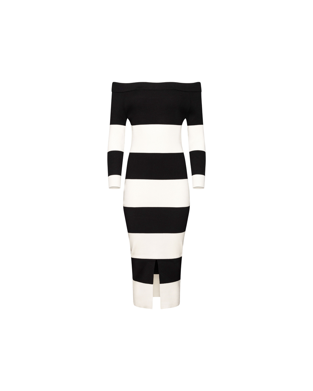 Off shoulder stripped knit midi dress