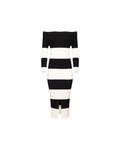 Off shoulder stripped knit midi dress