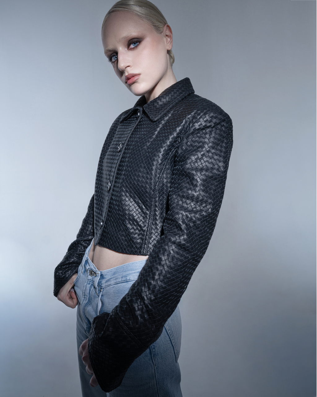 Black woven cropped jacket