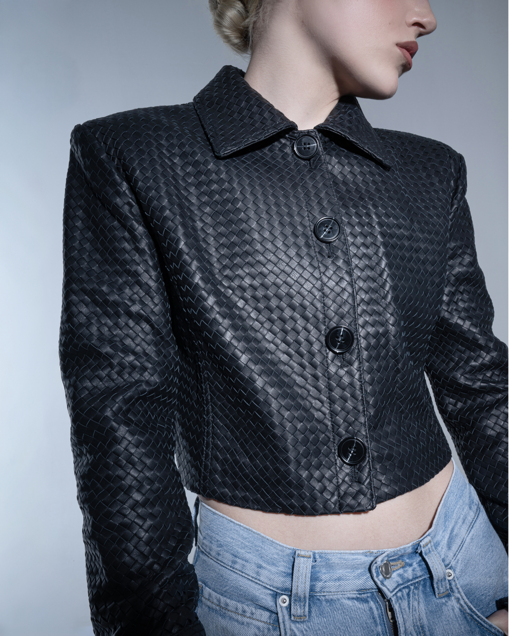 Black woven cropped jacket