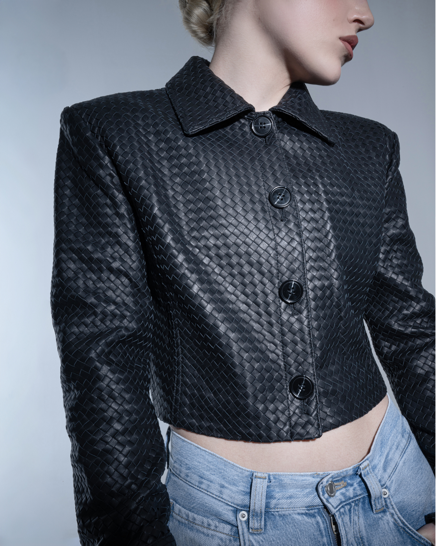 Black woven cropped jacket