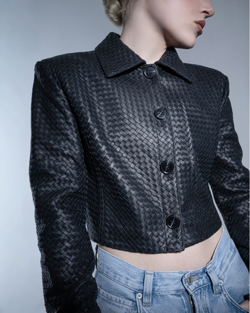 Black woven cropped jacket
