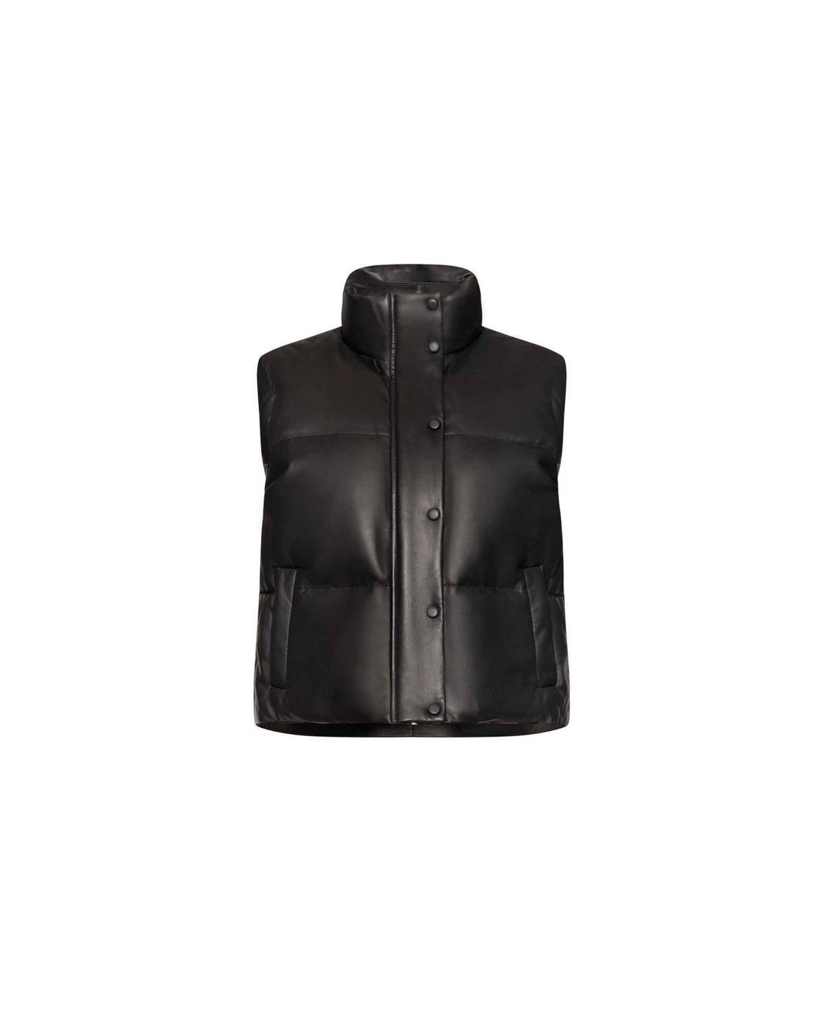 Nia black leather puffer vest