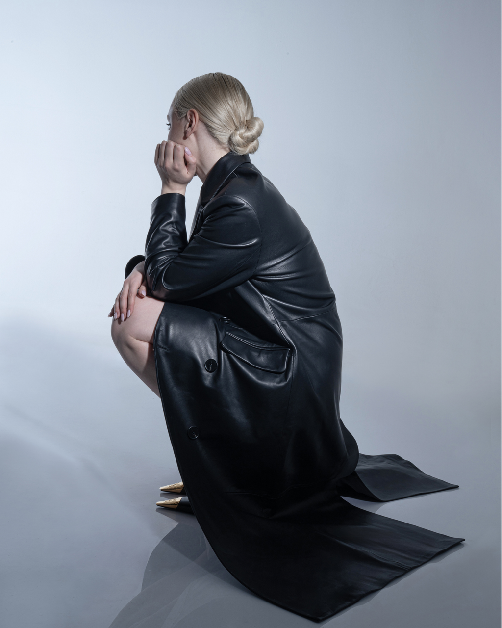 Long leather trench coat