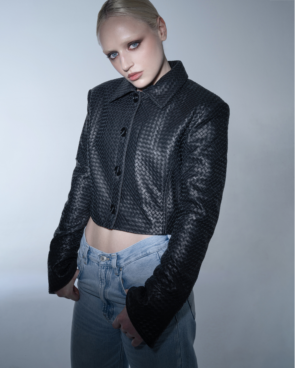 Black woven cropped jacket