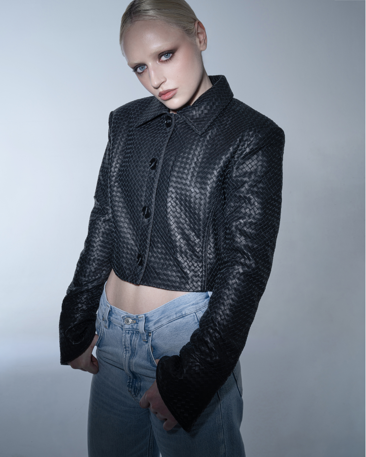 Black woven cropped jacket
