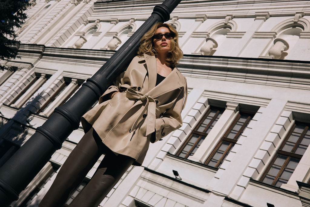Cream leather trench coat