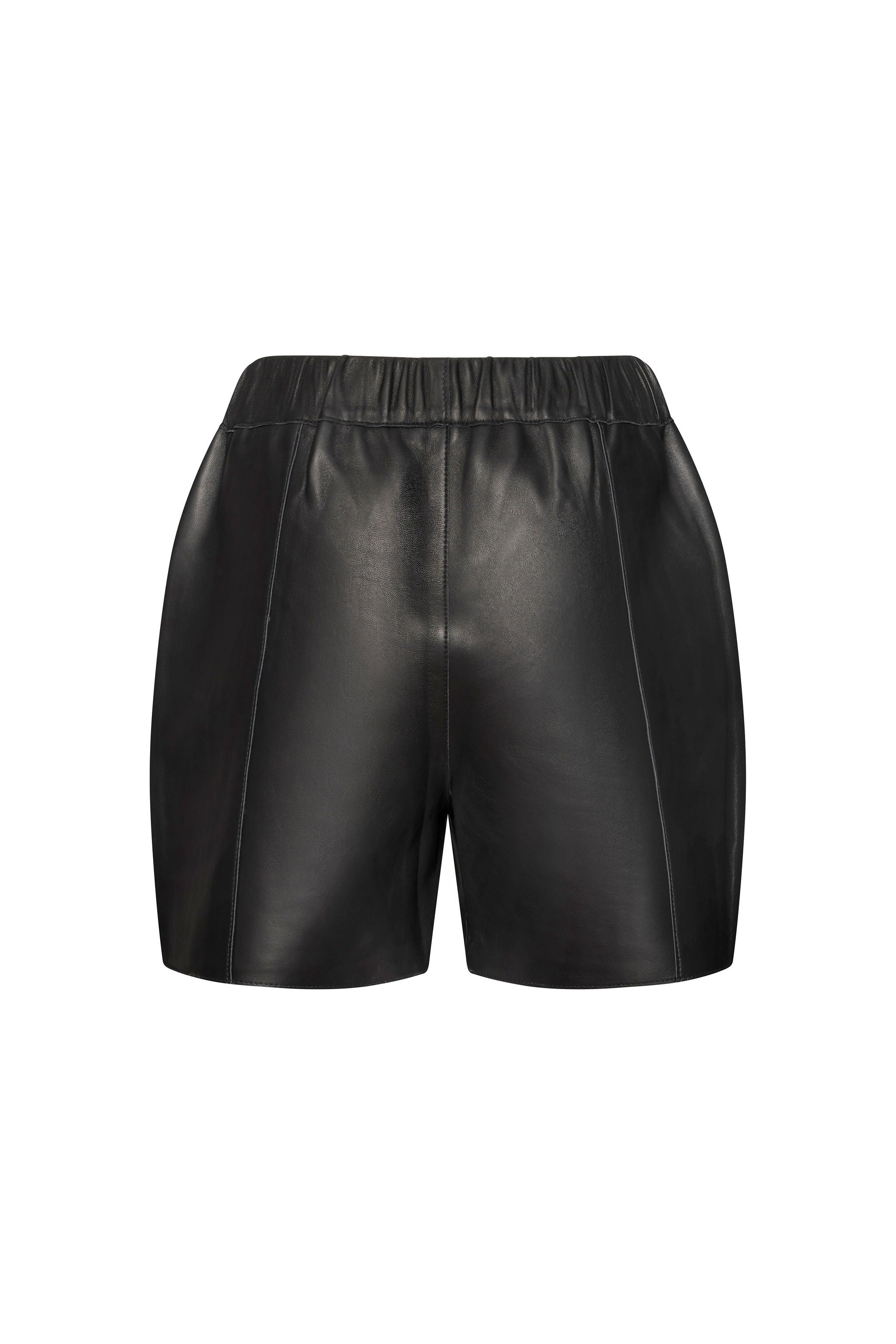 Black structured leather shorts