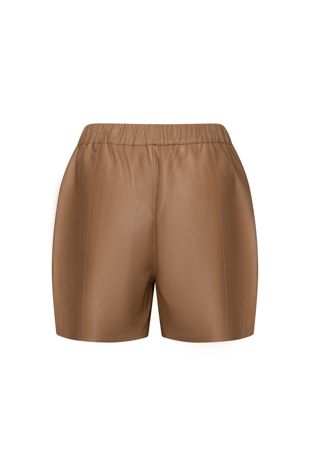 Camel structured leather shorts