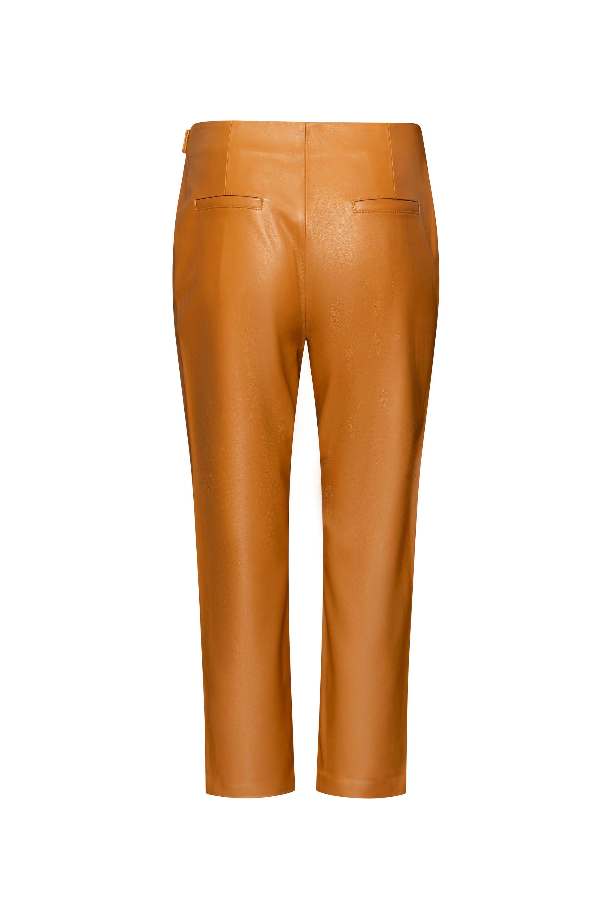 Caramel cropped leather pants with buckle detail