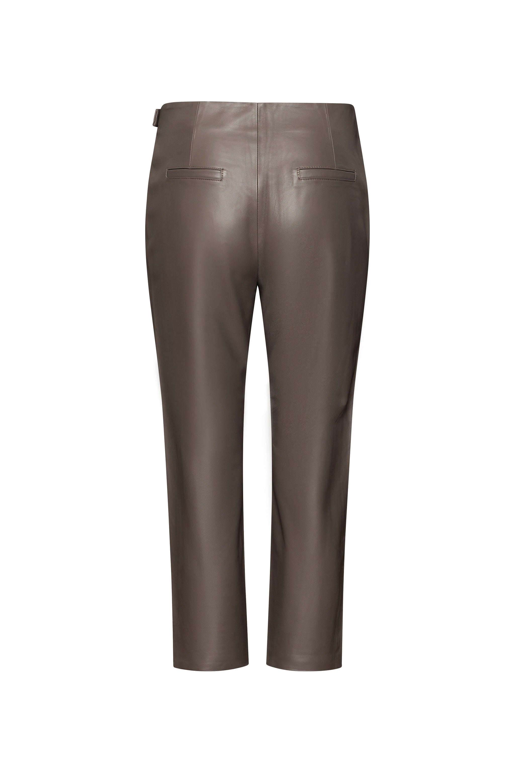 Grey cropped leather pants with buckle detail
