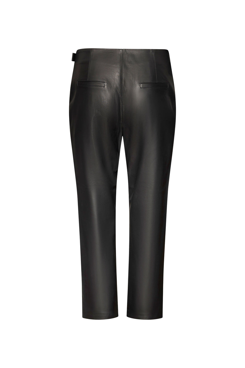 Black cropped leather pants with buckle detail