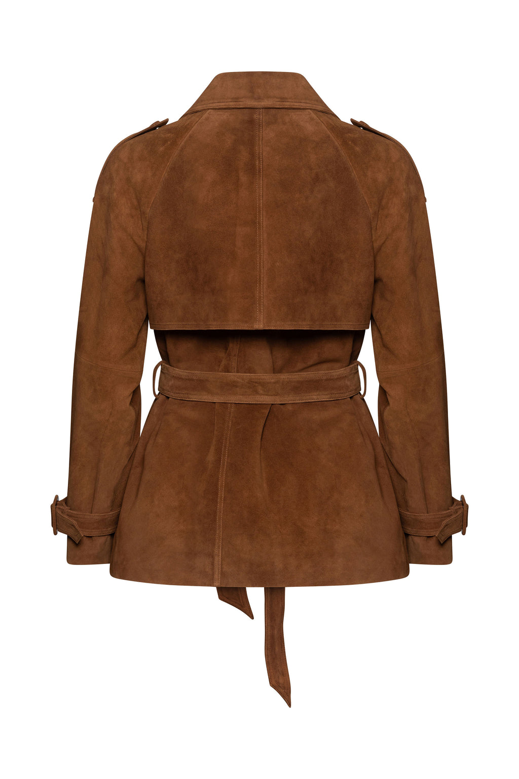 Brown belted suede trench coat