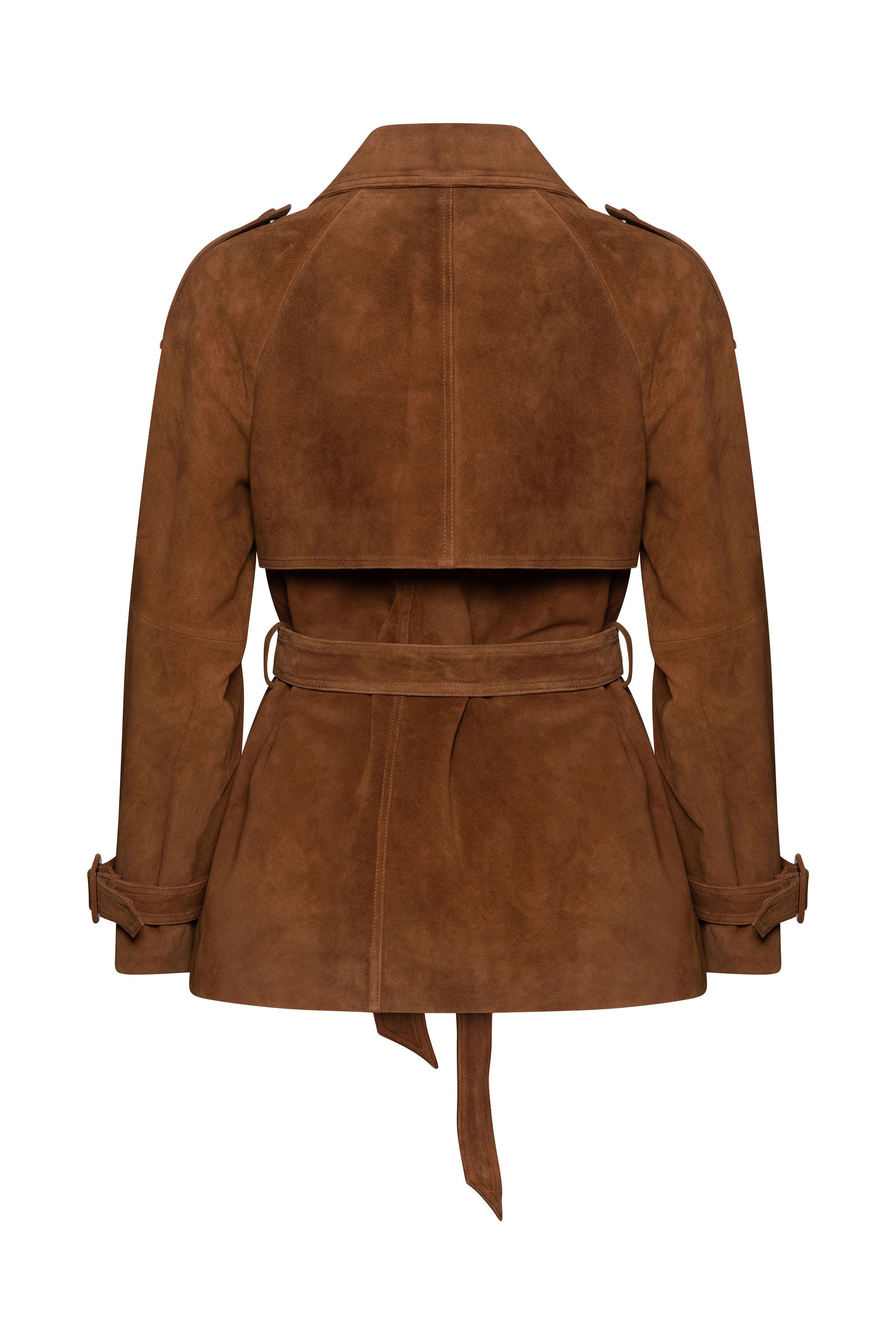 Brown belted suede trench coat