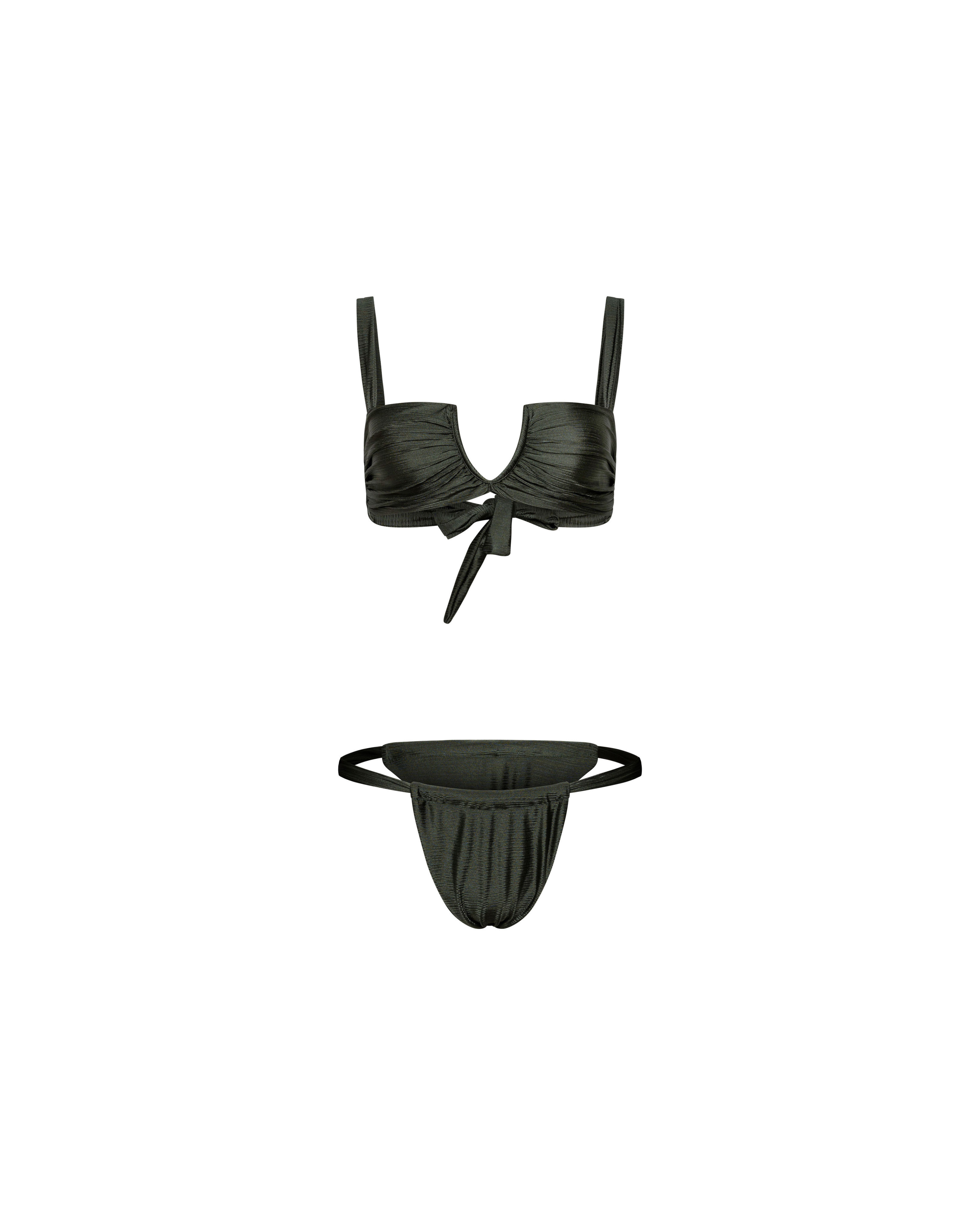 Dark green ruched bikini