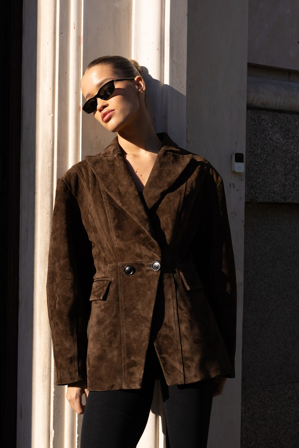 Tailored brown suede blazer