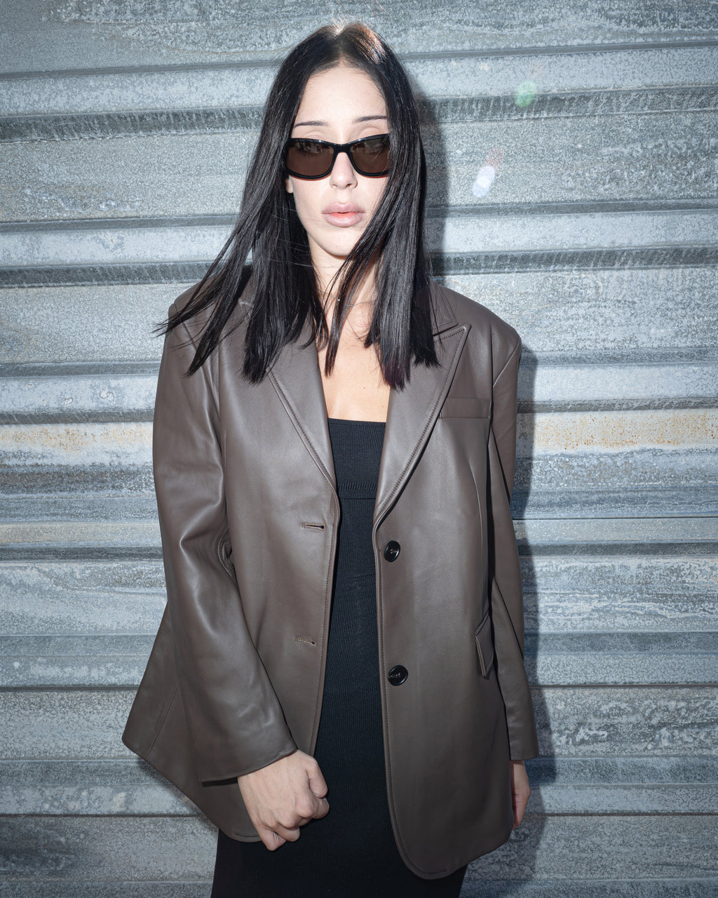 Amelie brown leather blazer