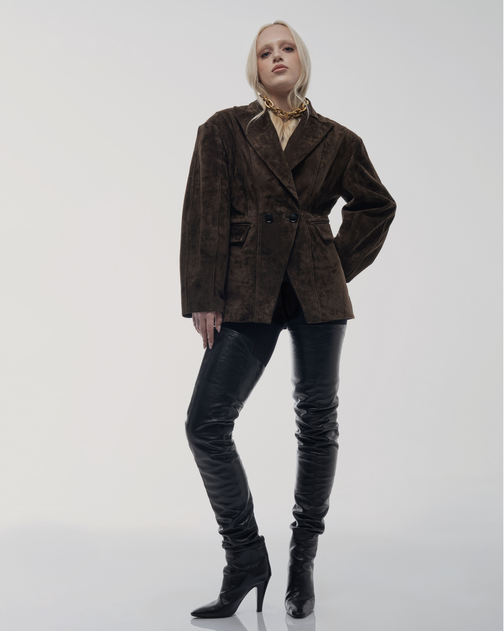 Tailored brown suede blazer