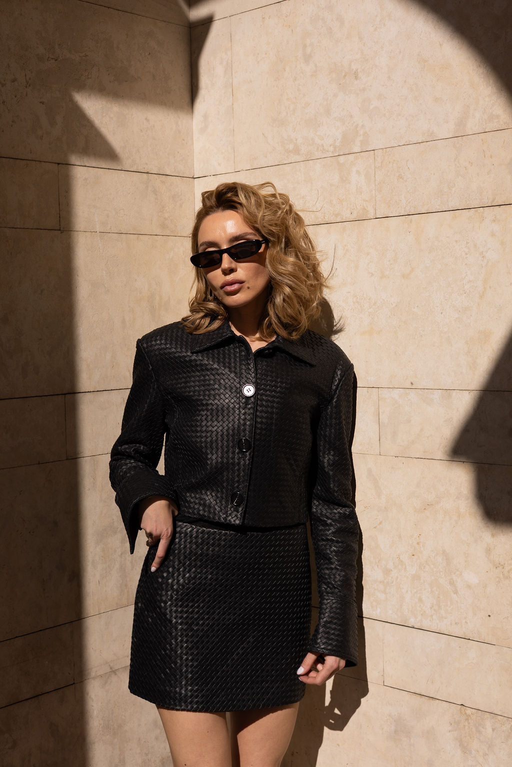 Black woven mini skirt