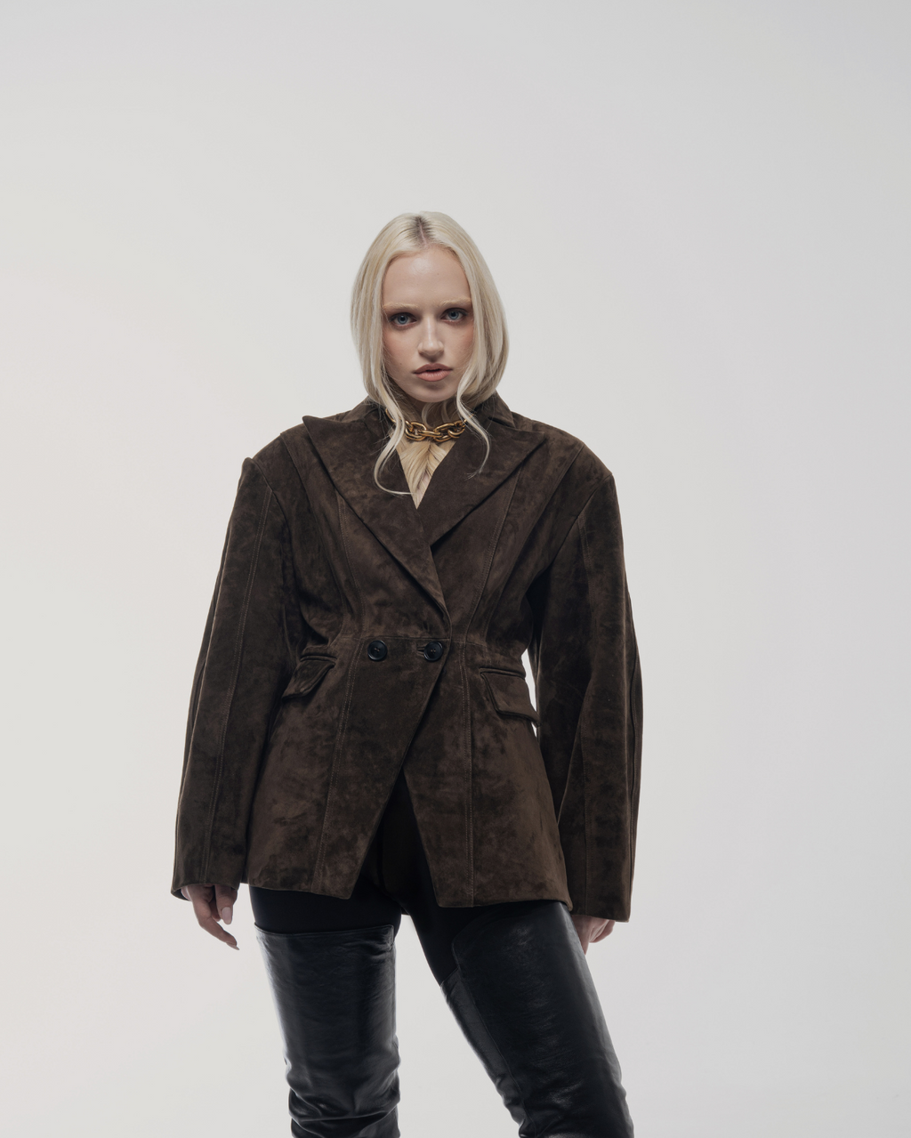 Tailored brown suede blazer