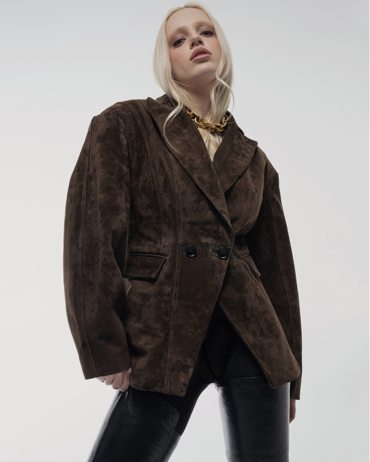 Tailored brown suede blazer